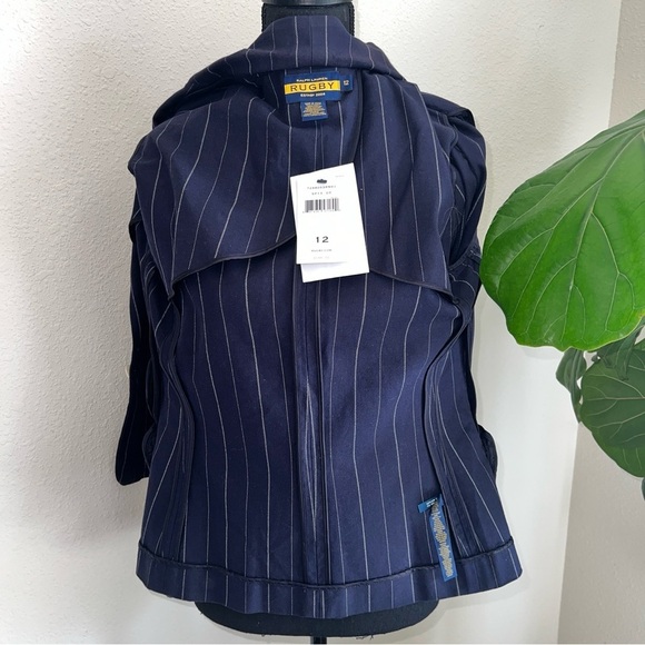 Ralph Lauren Women’s Rugby Single Breast White Pinstriped Navy Blue Blazer NWT - Picture 7 of 15